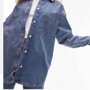 Topshop Blue Denim Oversized Button-Up Jacket
